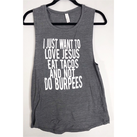 Bella Canvas Tops - Gray workout tank Jesus tacos burpees M